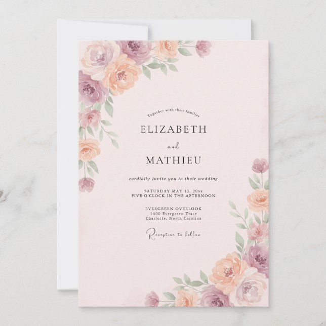 Invitation Mariage Fleur de Pêcher Rose (Devant)