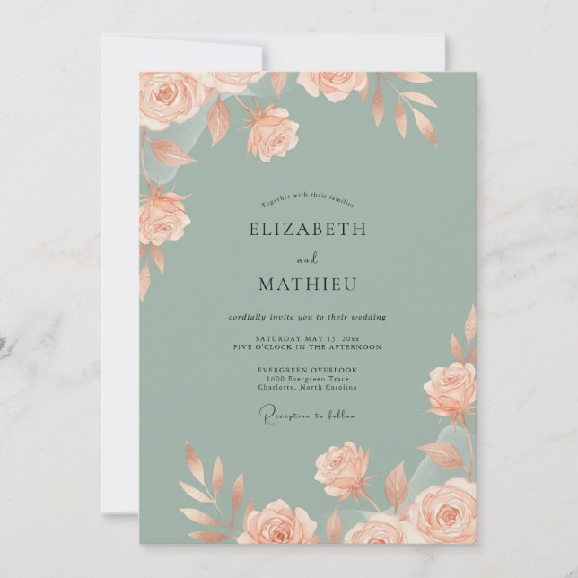 Invitation Mariage Fleur de Pêcher Sage (Devant)