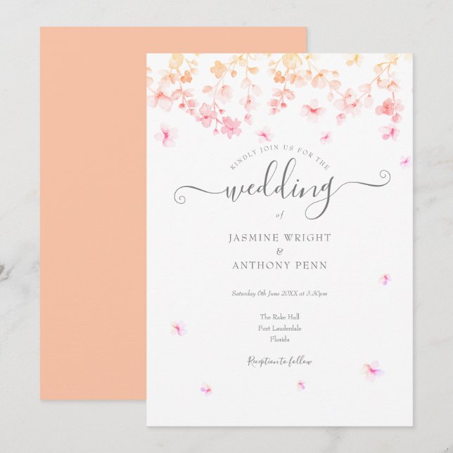 Invitation Mariage Fleur de Pêcherie (Devant / Derrière)