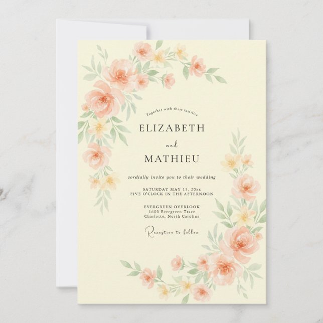 Invitation Mariage Fleur de Pêcherie Peinte (Devant)