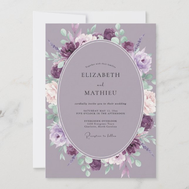 Invitation Mariage Fleur de Peinture Améthyste (Devant)