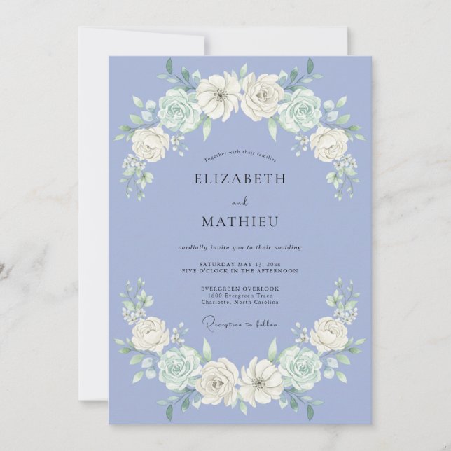 Invitation Mariage Fleur de Pervenche (Devant)