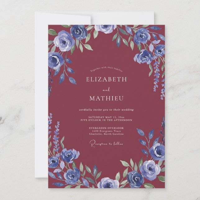 Invitation Mariage Fleur de Pervenche Bordeaux (Devant)