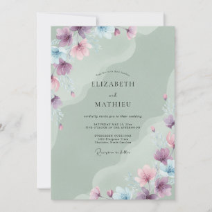 Invitation Mariage Fleur de Pervenche Céladon