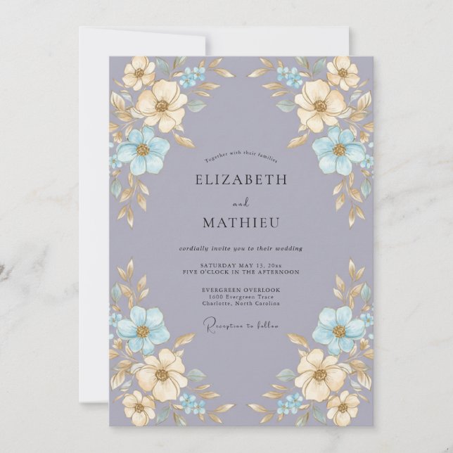 Invitation Mariage Fleur de Pervenche Champagne (Devant)