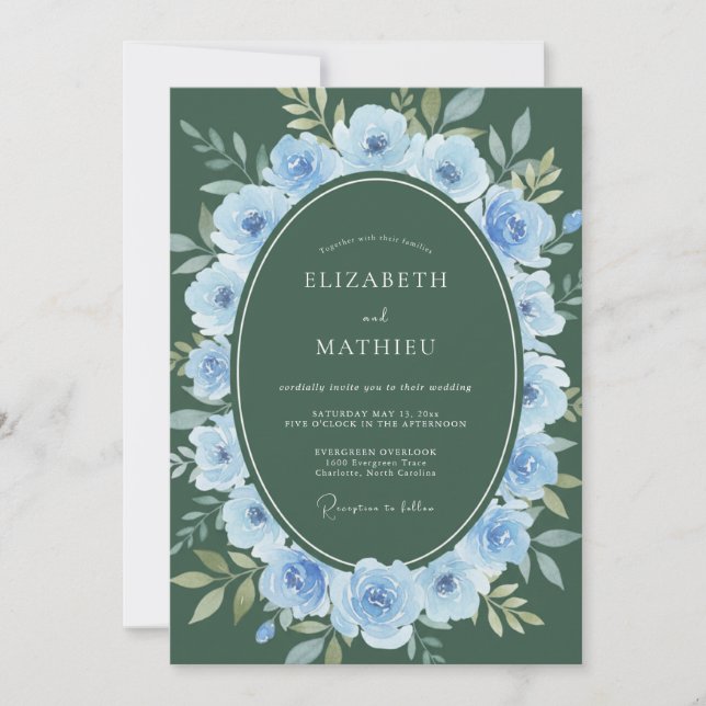 Invitation Mariage Fleur de Pervenche Chasseur (Devant)