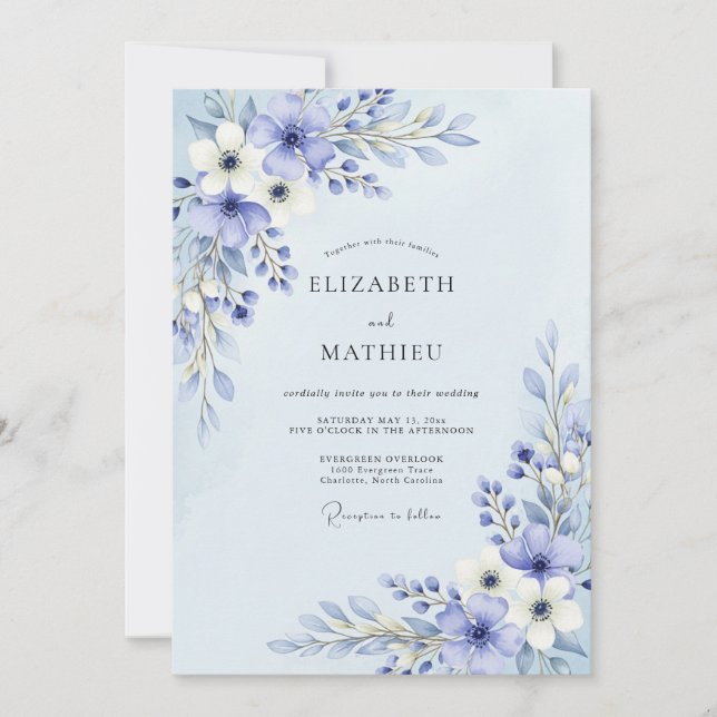 Invitation Mariage Fleur de Pervenche dans un Style Pictural (Devant)