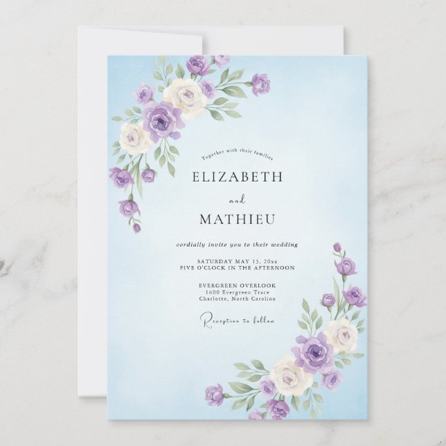Invitation Mariage Fleur de Pervenche Délicate (Devant)