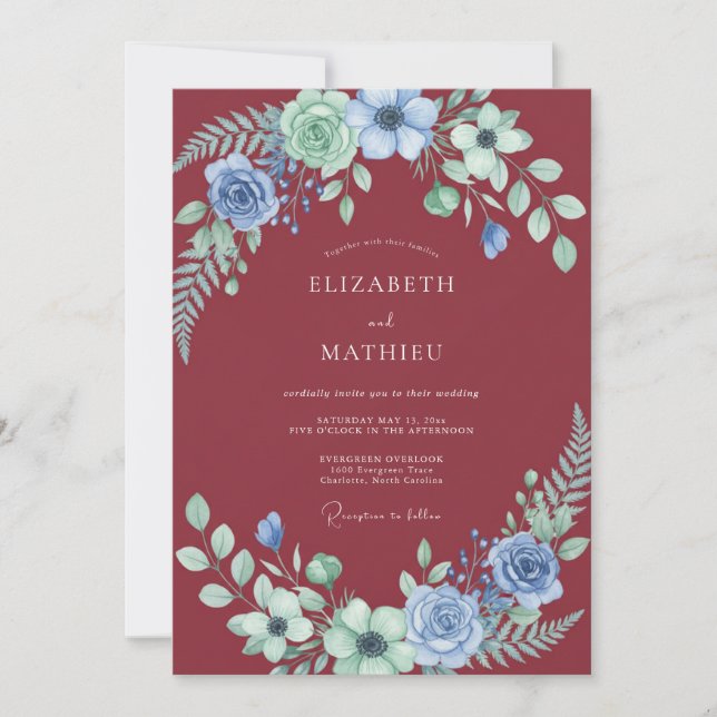 Invitation Mariage Fleur de Pervenche Écarlate (Devant)