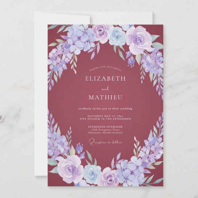 Invitation Mariage Fleur de Pervenche Mauve (Devant)