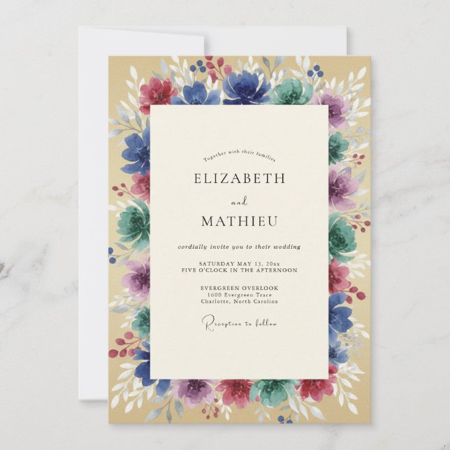 Invitation Mariage Fleur de Pervenche Mousse de Mer (Devant)
