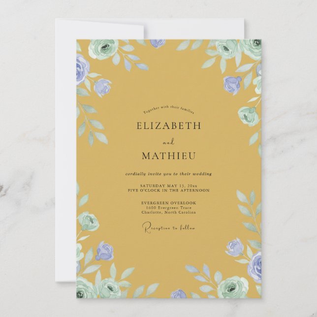Invitation Mariage Fleur de Pervenche Moutarde (Devant)