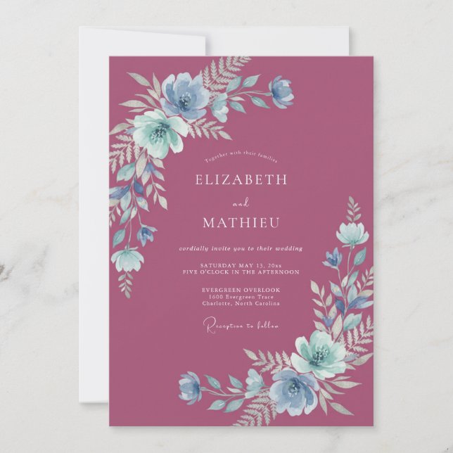 Invitation Mariage Fleur de Pervenche Mûre (Devant)