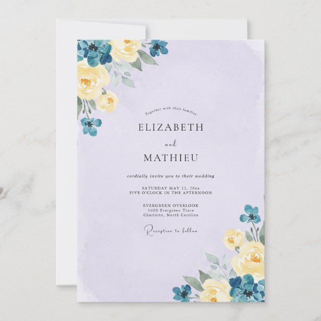 Invitation Mariage Fleur de Pervenche Sarcelle (Devant)