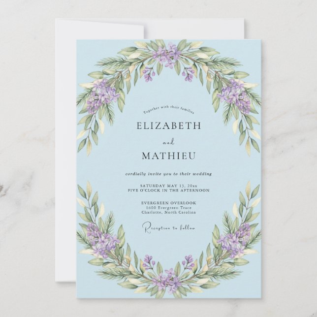 Invitation Mariage Fleur de Pervenche Sérène (Devant)