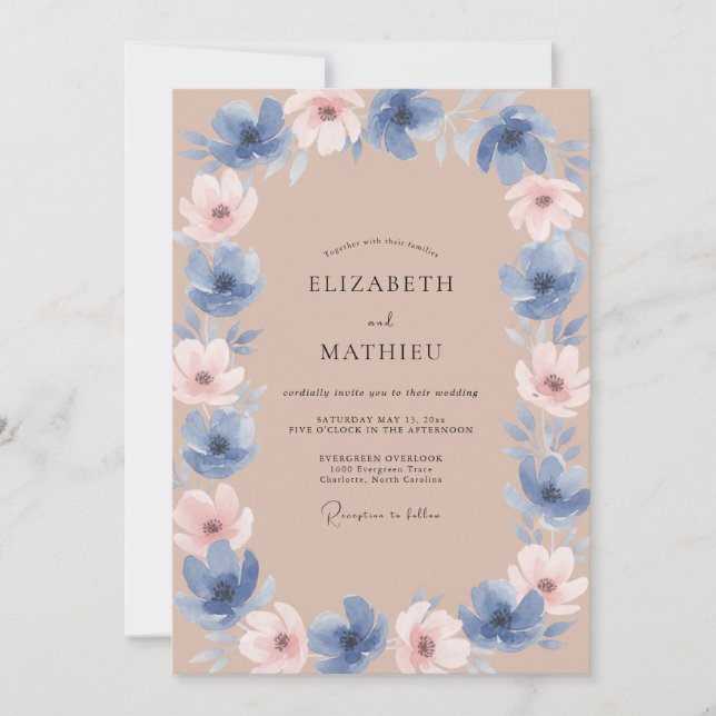 Invitation Mariage Fleur de Pervenche Taupe (Devant)