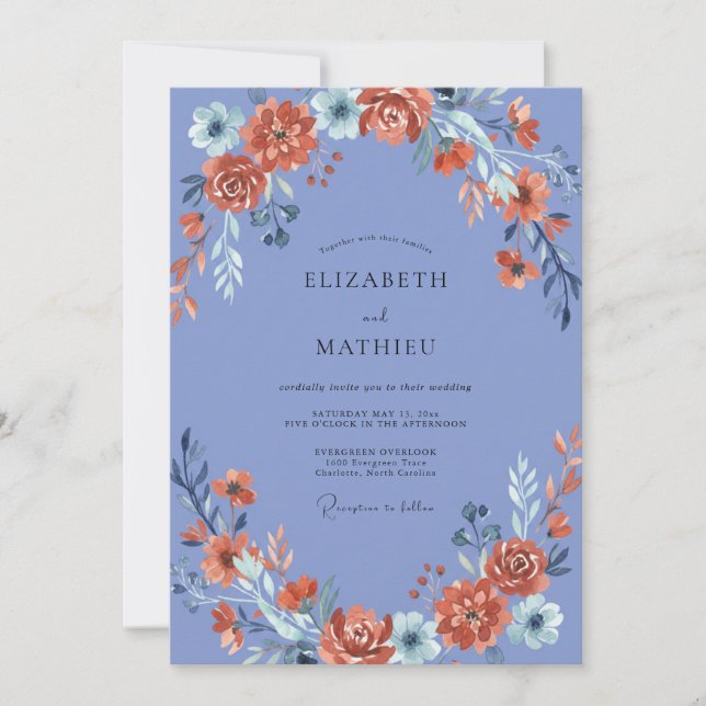 Invitation Mariage Fleur de Pervenche Terracotta (Devant)