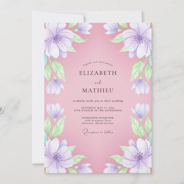 Invitation Mariage Fleur de Pétale Douce Lavande (Devant)