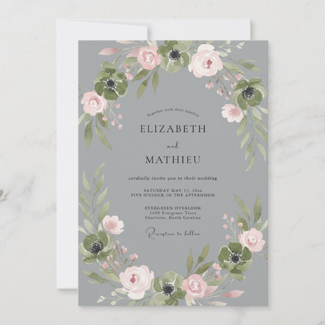 Invitation Mariage Fleur de Pétale Rouge Cerise sur Fond Ardo (Devant)