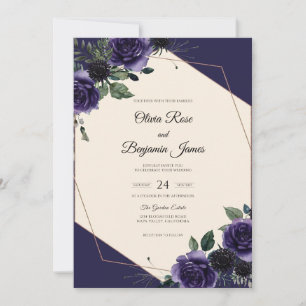 Invitation Mariage Fleur de Pétale Violet Foncé à l'Encre