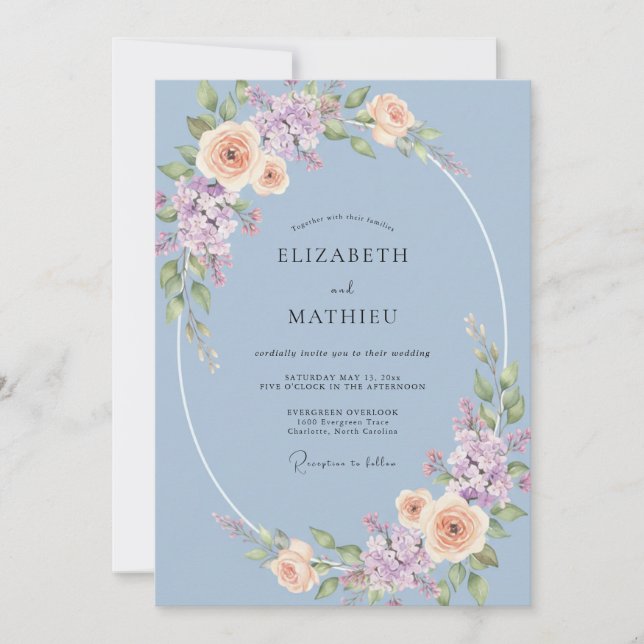 Invitation Mariage Fleur de Pétales de Pervenche Chuchotante (Devant)