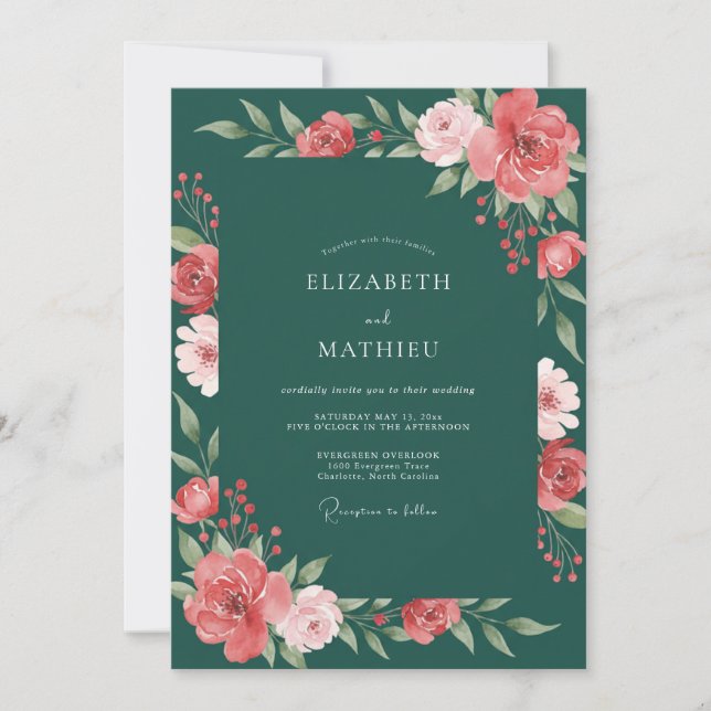 Invitation Mariage Fleur de Pin Corail (Devant)
