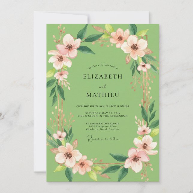 Invitation Mariage Fleur de Pistache Rose (Devant)