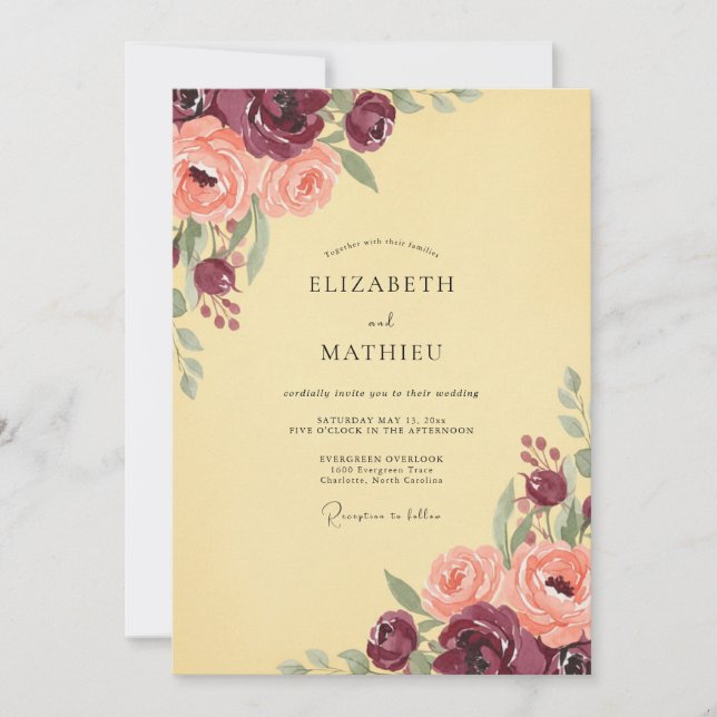 Invitation Mariage Fleur de Pivoine Ambre (Devant)