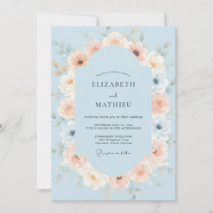 Invitation Mariage Fleur de Pivoine Corail Céleste