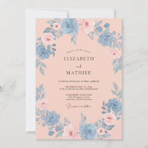 Invitation Mariage Fleur de Pivoine Corail Pervenche