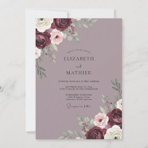 Invitation Mariage Fleur de Pivoine Mauve Plum