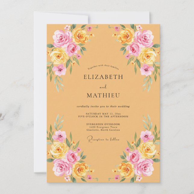 Invitation Mariage Fleur de Pivoine Moutarde Pressée (Devant)