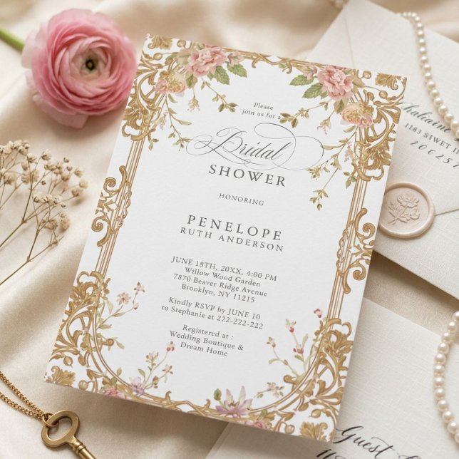 Invitation Mariage Fleur de Pivoine Rose Doré (Créateur téléchargé)