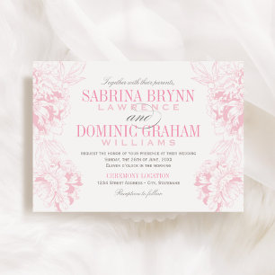 Invitation Mariage Fleur de Pivoine Rose et Gris Élégant