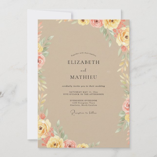 Invitation Mariage Fleur de Pivoine Tanné (Devant)