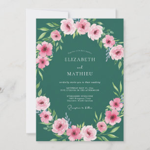 Invitation Mariage Fleur de Pivoine Verte Forêt Envoûtante