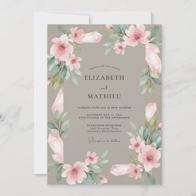 Invitation Mariage Fleur de Poudre de Taupe (Devant)