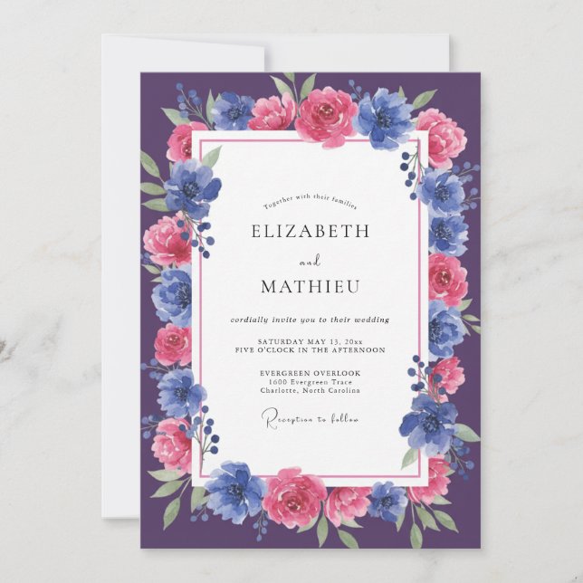 Invitation Mariage Fleur de Prune Cobalt (Devant)