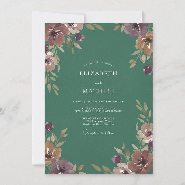 Invitation Mariage Fleur de Prune Dorée et Ocbre (Devant)