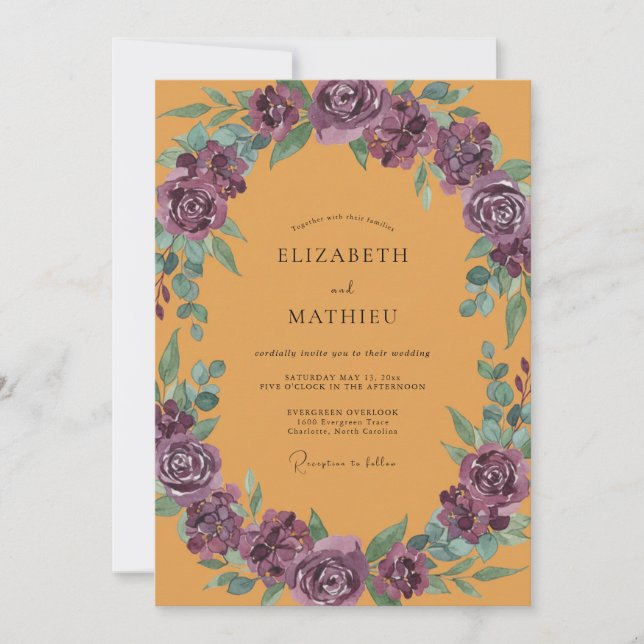 Invitation Mariage Fleur de Prune Ocre (Devant)