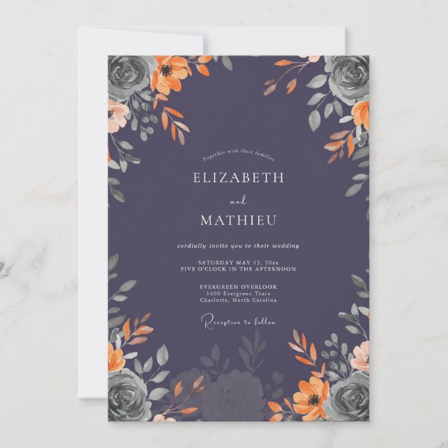 Invitation Mariage Fleur de Prunier Brûlé Orange (Devant)