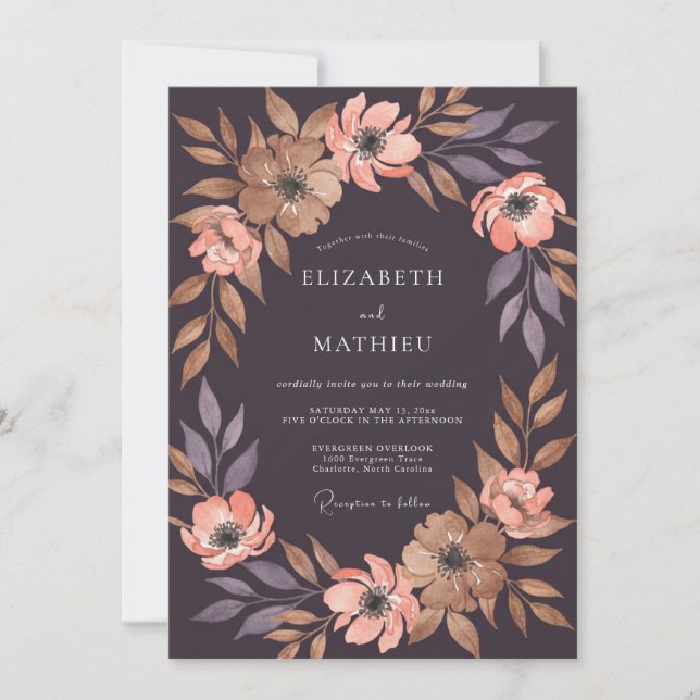 Invitation Mariage Fleur de Prunier Corail Chaud (Devant)