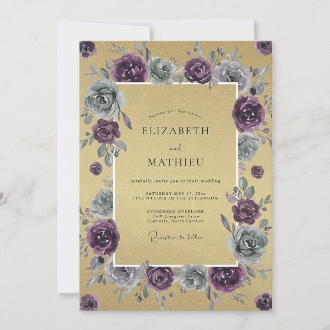 Invitation Mariage Fleur de Prunier Dorée (Devant)