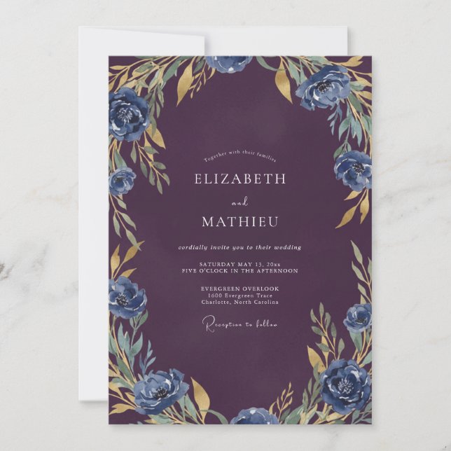 Invitation Mariage Fleur de Prunier Encre Saphir (Devant)