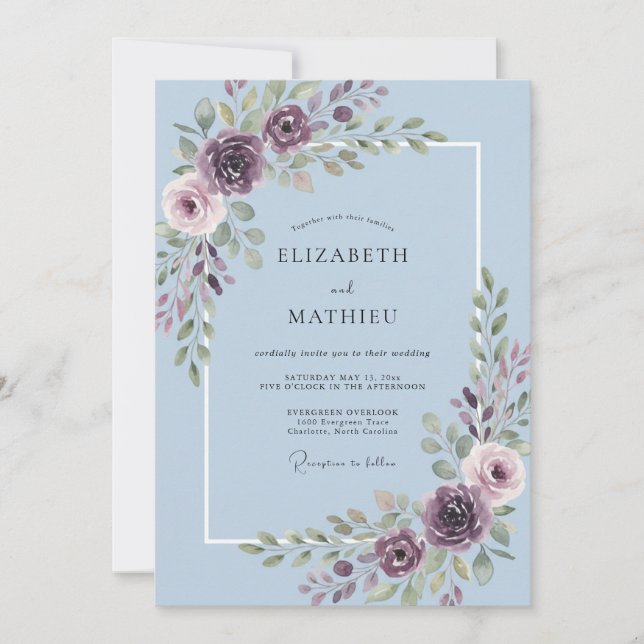 Invitation Mariage Fleur de Prunier Pervenche (Devant)