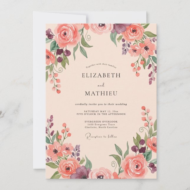 Invitation Mariage Fleur de Prunier Saumon Sauvage (Devant)