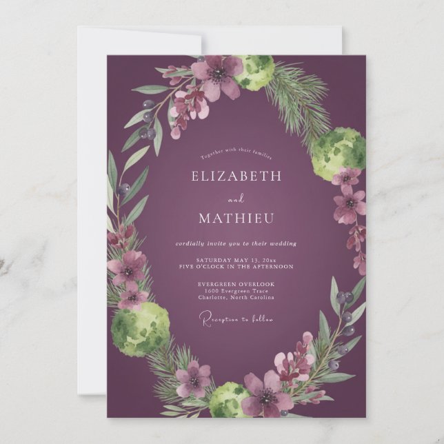 Invitation Mariage Fleur de Renoncule Plumée Eucalyptus Pouss (Devant)