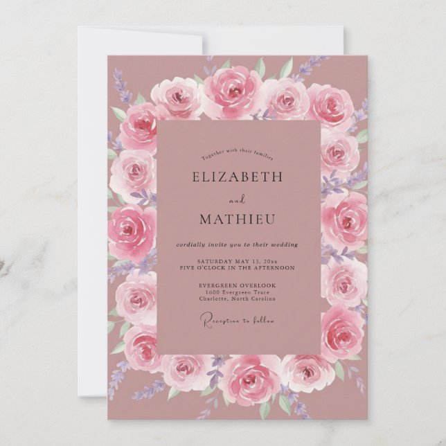 Invitation Mariage Fleur de Rose (Devant)