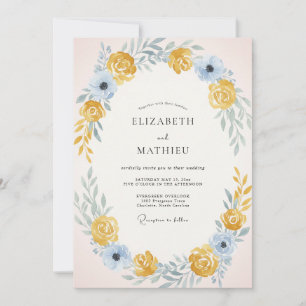 Invitation Mariage Fleur de Rose Bleu Ciel