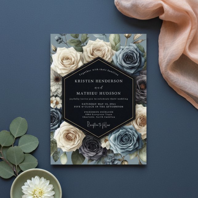 Invitation Mariage Fleur de Rose Bleue (Créateur téléchargé)